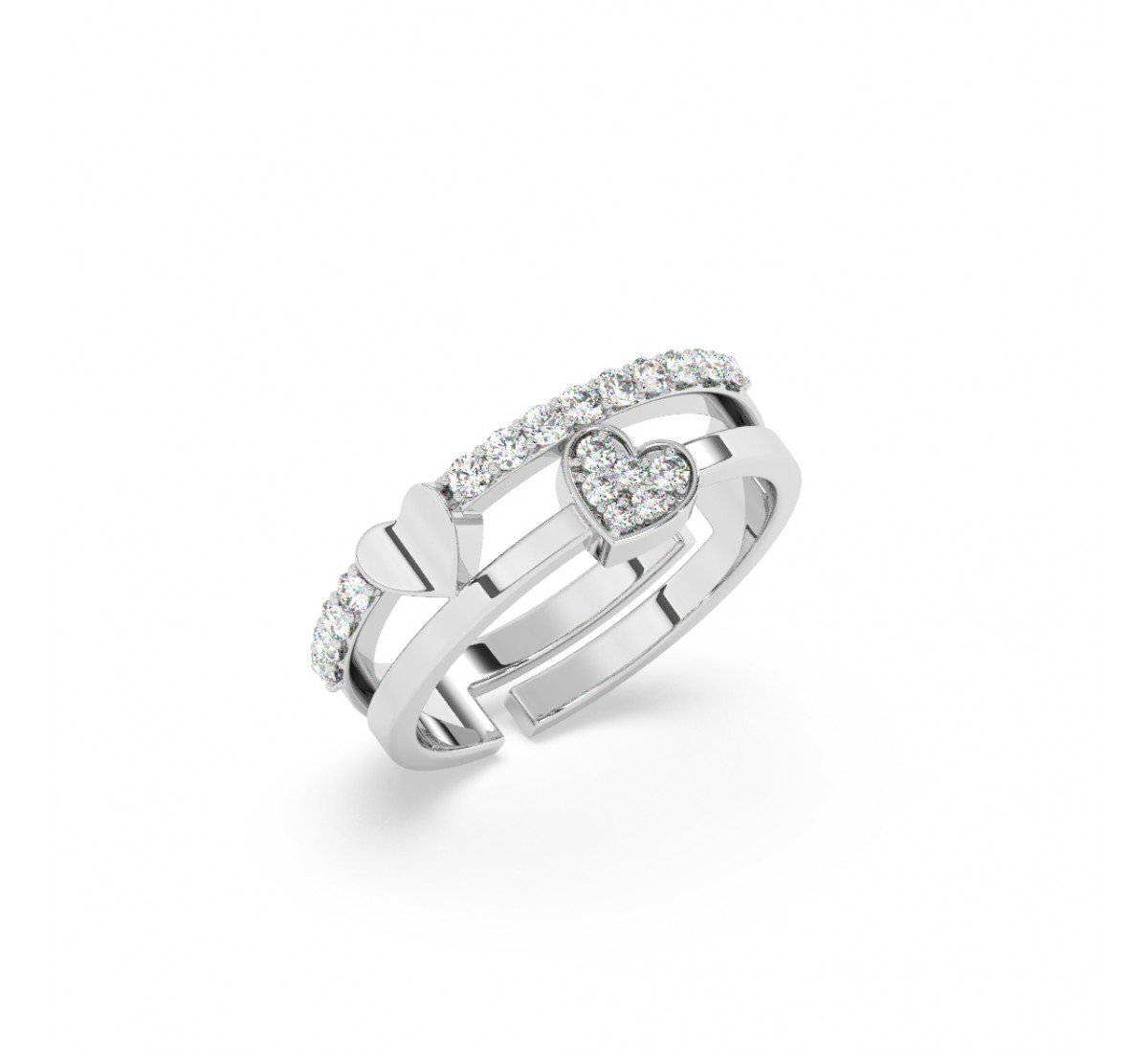 Silver Heart With Studded Zircon Band