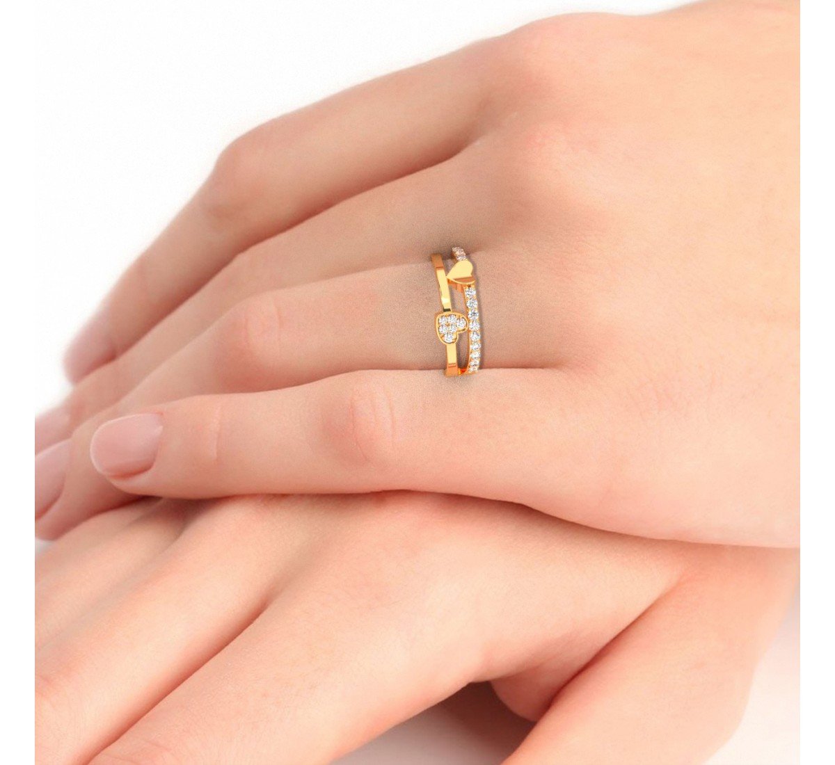 Gold Heart With Studded Zircon Band