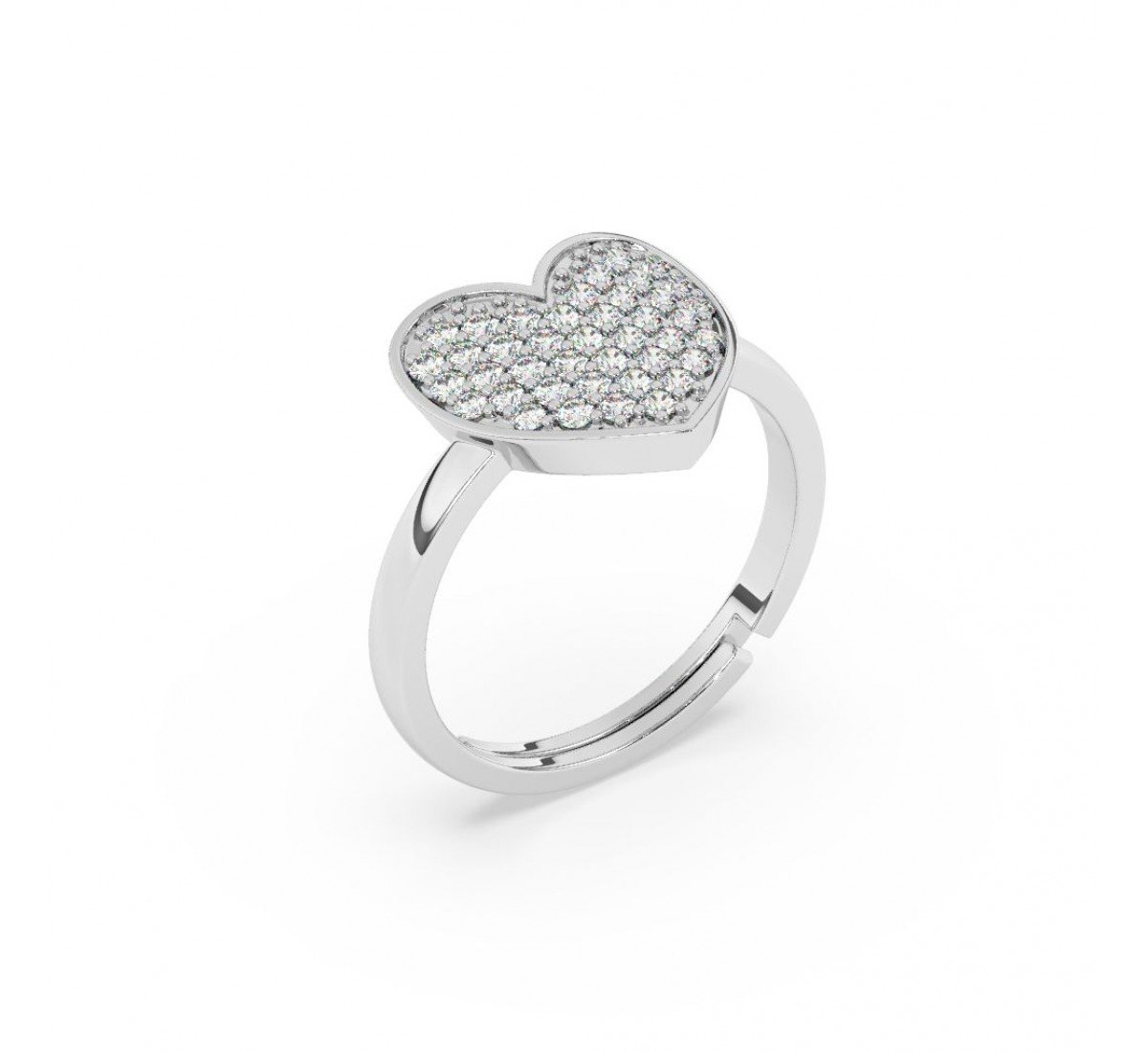 Sliver Zircon Studded Heart Ring