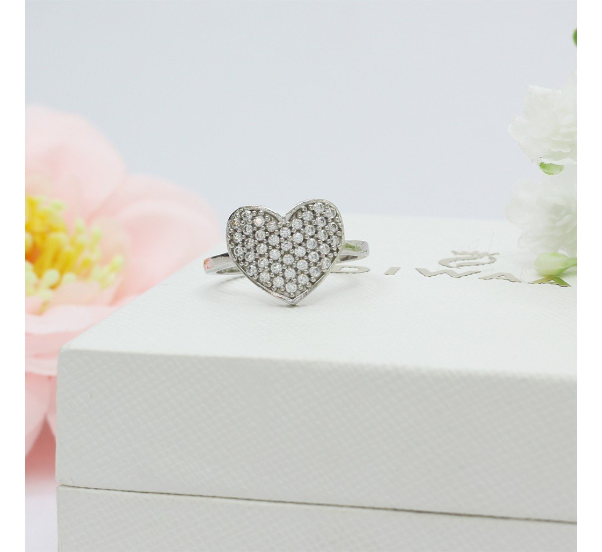 Sliver Zircon Studded Heart Ring