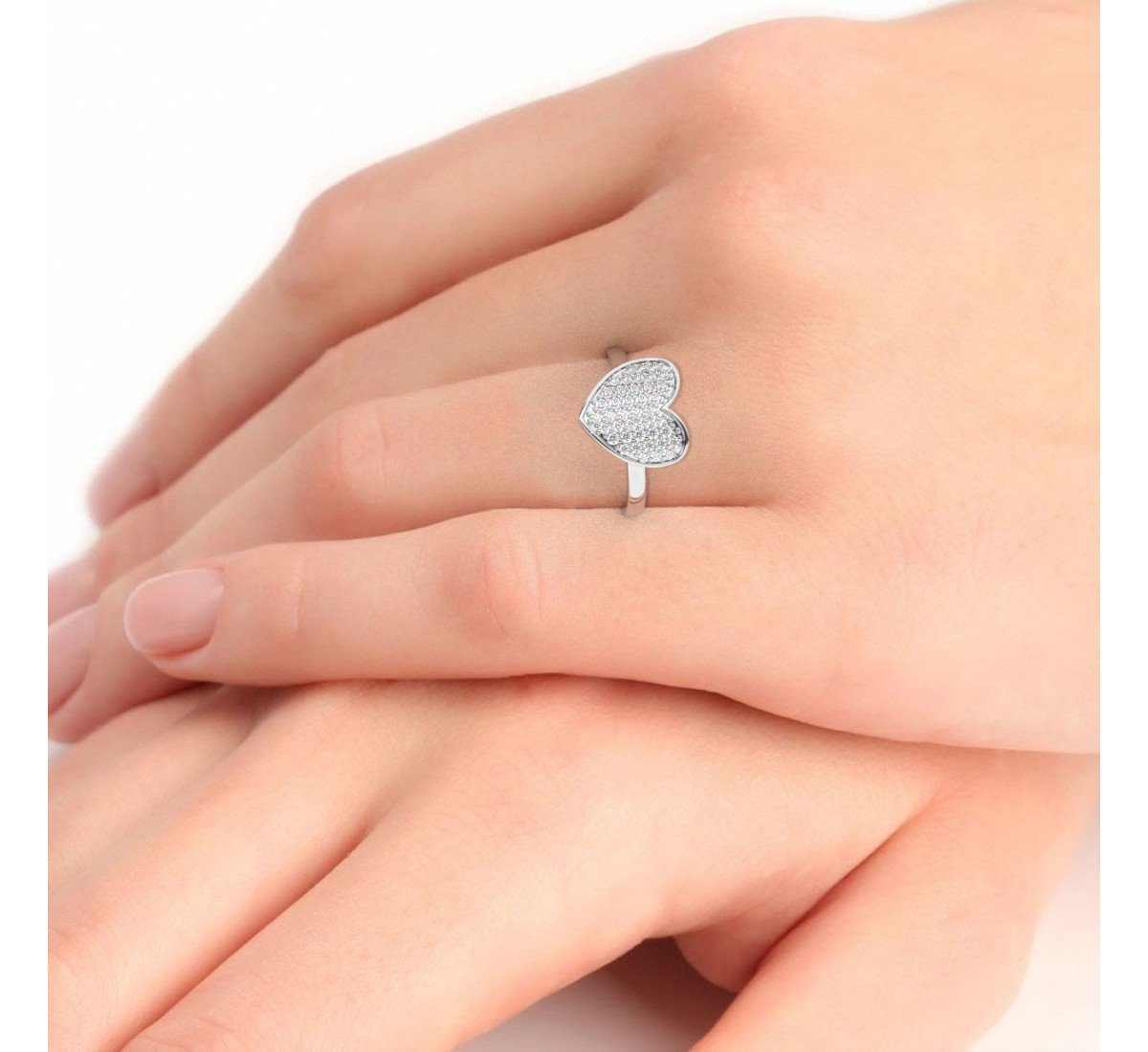 Sliver Zircon Studded Heart Ring