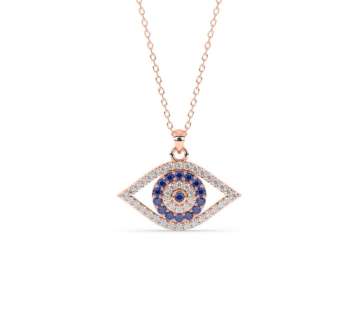 Rose Gold Evil Eye Pendant With Link Chain