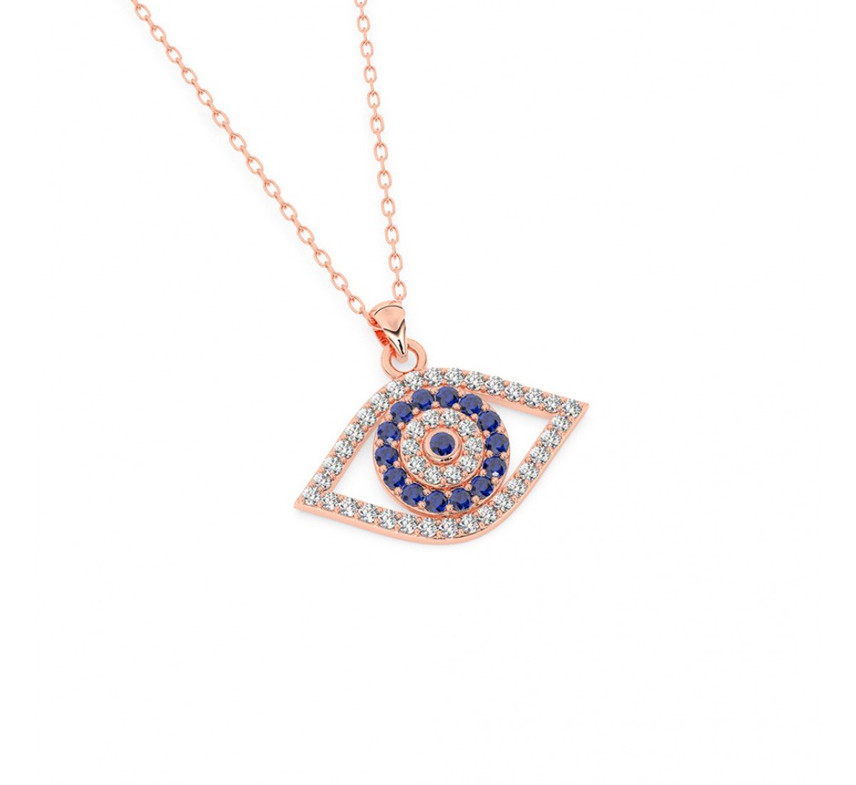 Rose Gold Evil Eye Pendant With Link Chain