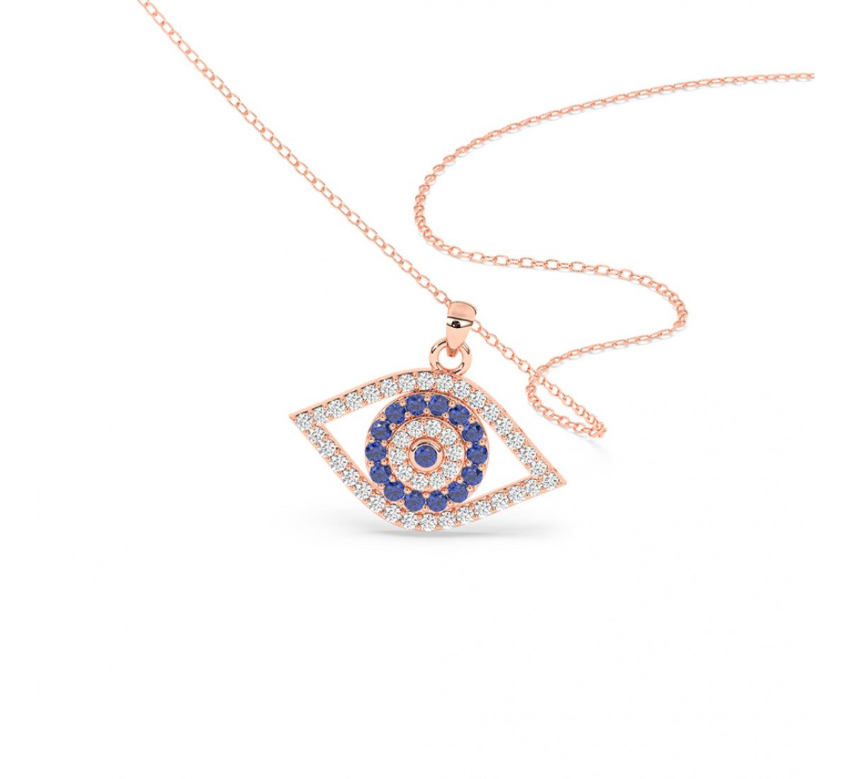 Rose Gold Evil Eye Pendant With Link Chain