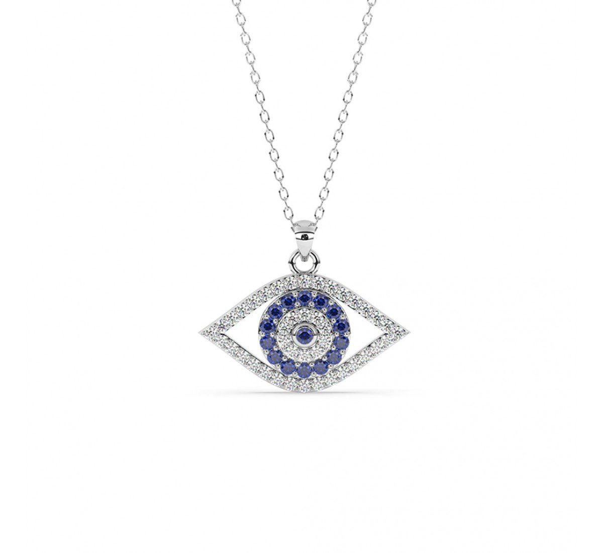 Silver Evil Eye Pendant With Link Chain