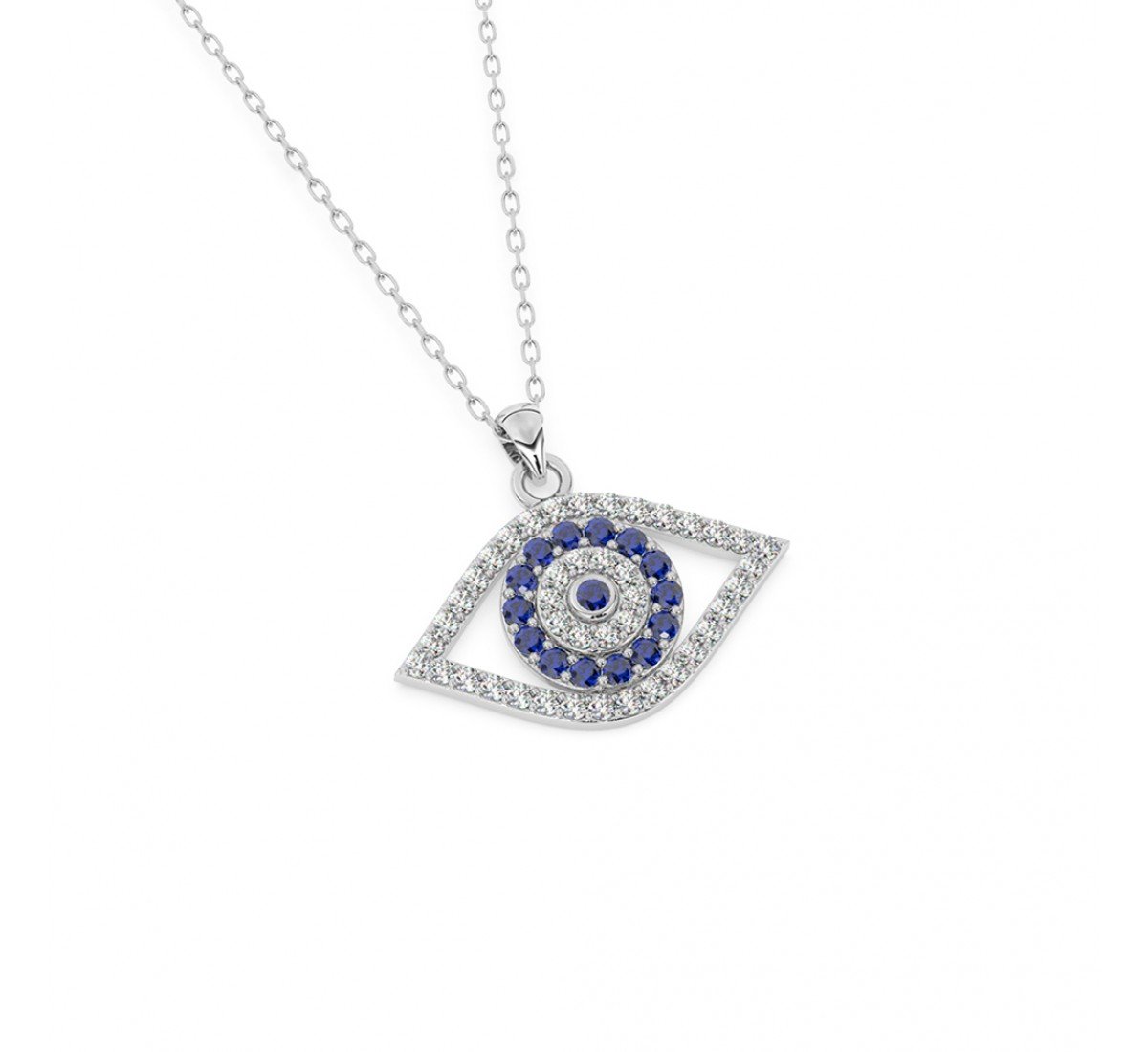 Silver Evil Eye Pendant With Link Chain