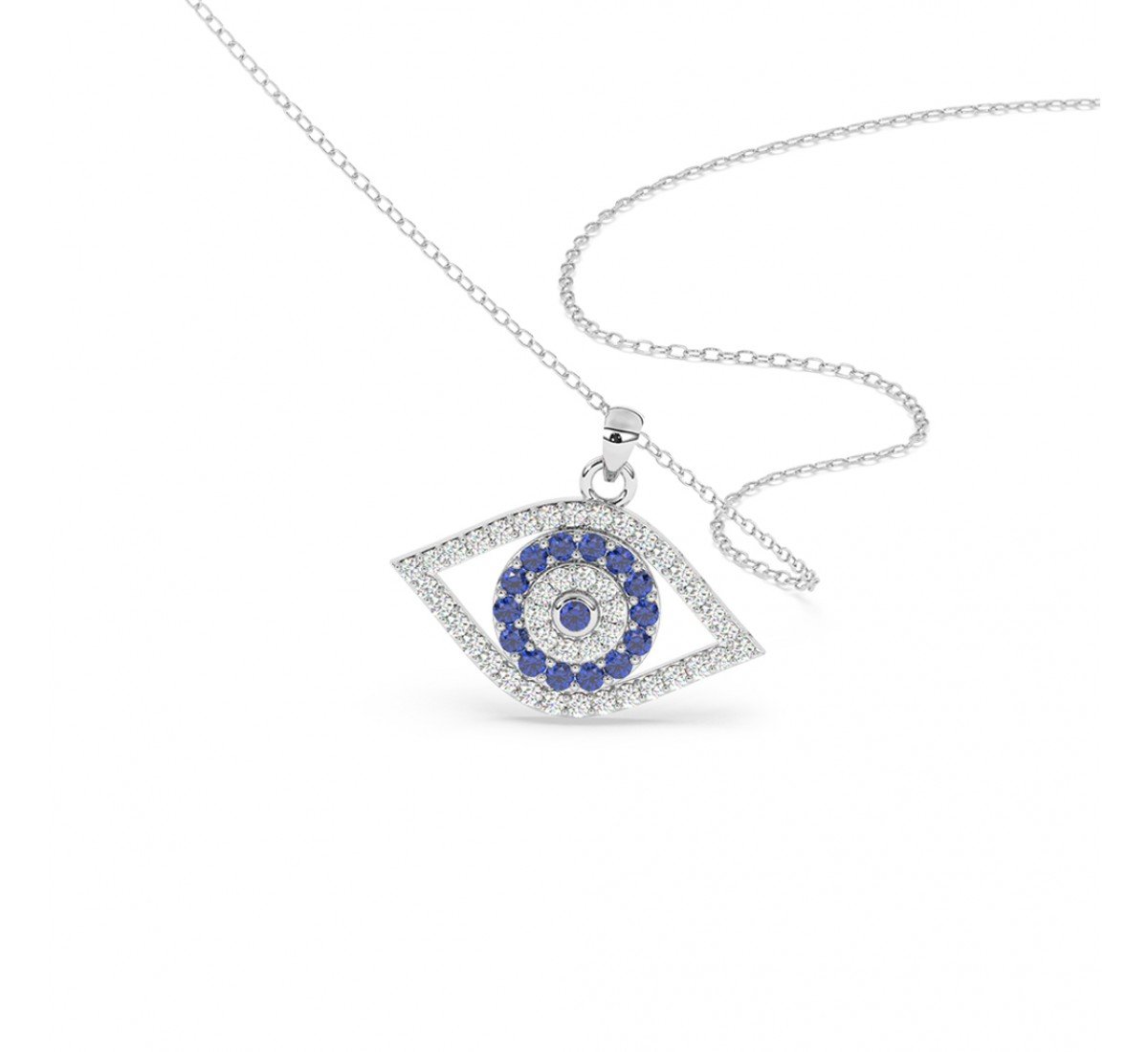 Silver Evil Eye Pendant With Link Chain