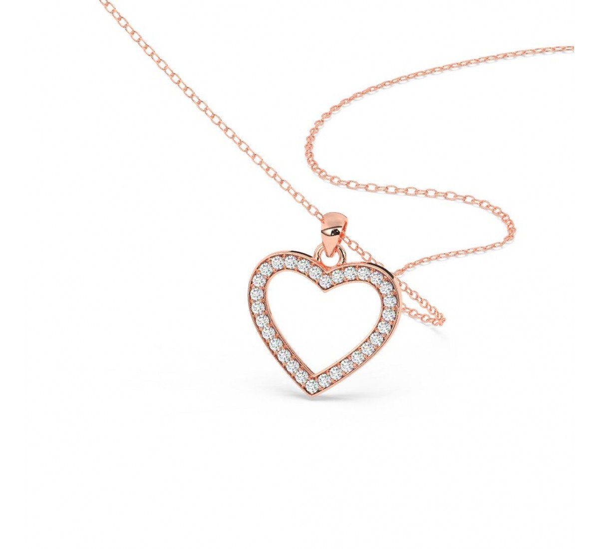 Rose Gold Dazzling Zircon Heart Pendant With Link Chain