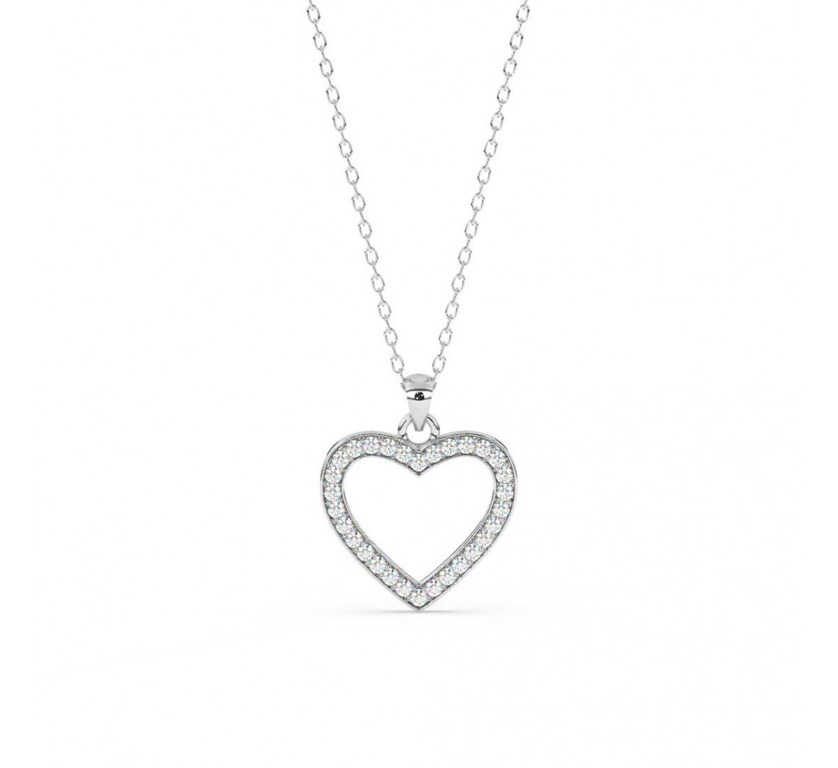 Silver Dazzling Zircon Heart Pendant With Link Chain