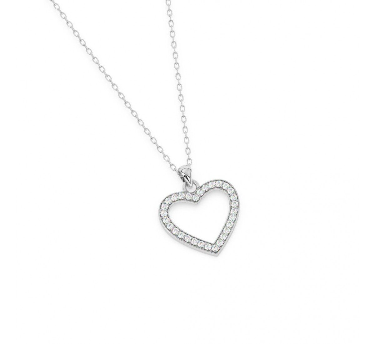 Silver Dazzling Zircon Heart Pendant With Link Chain