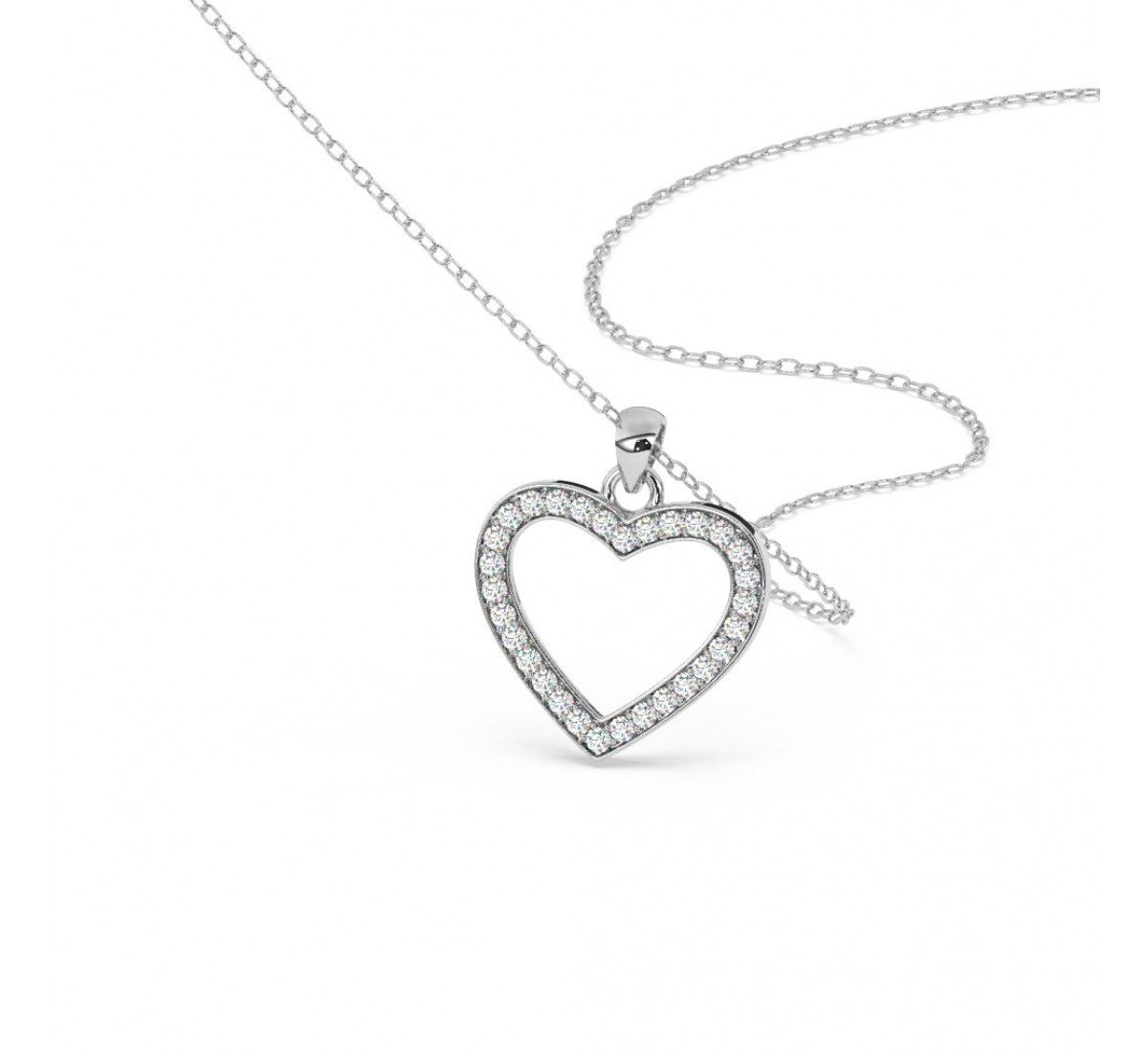 Silver Dazzling Zircon Heart Pendant With Link Chain