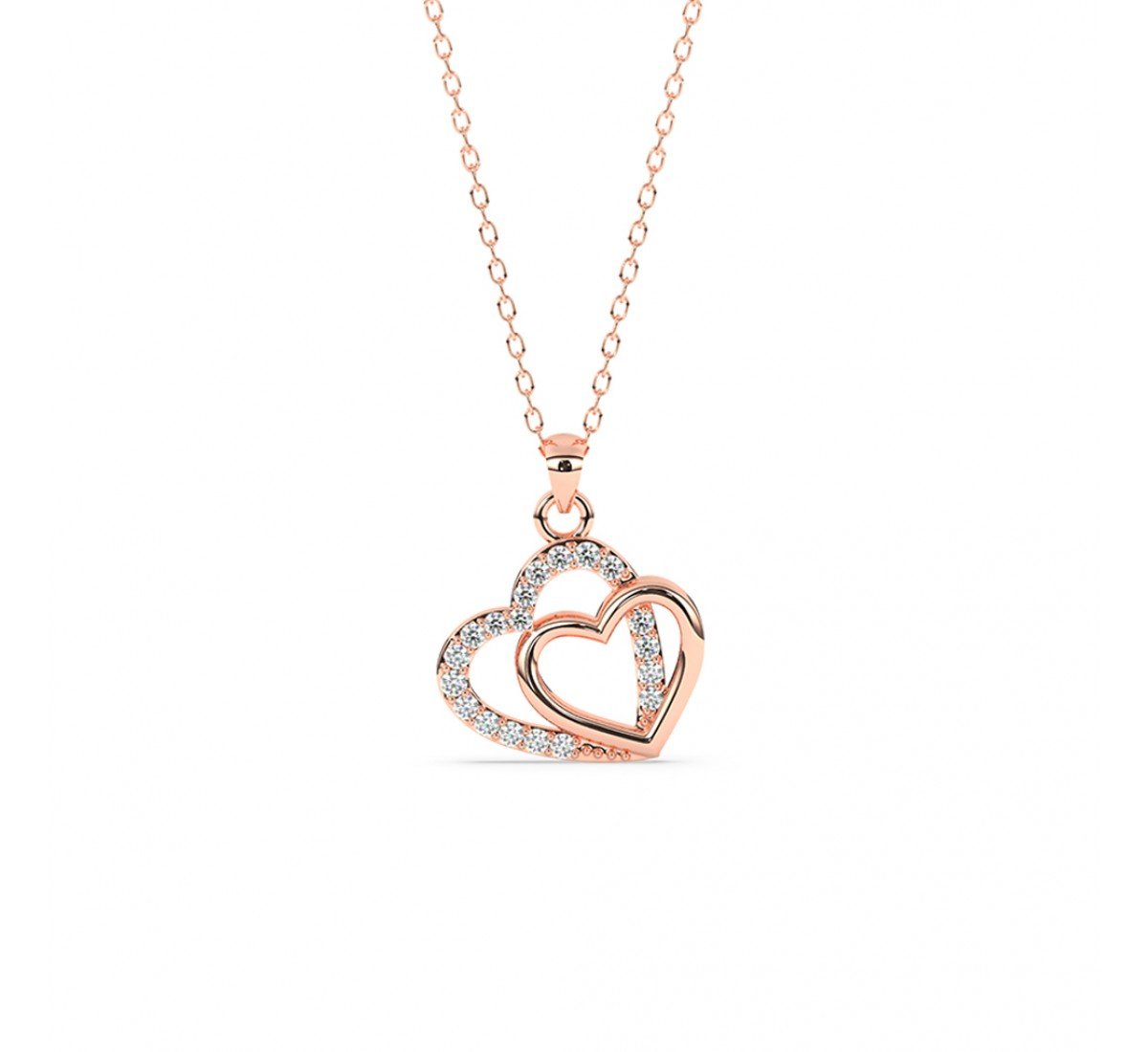 Rose Gold Dual Heart Pendant With Link Chain