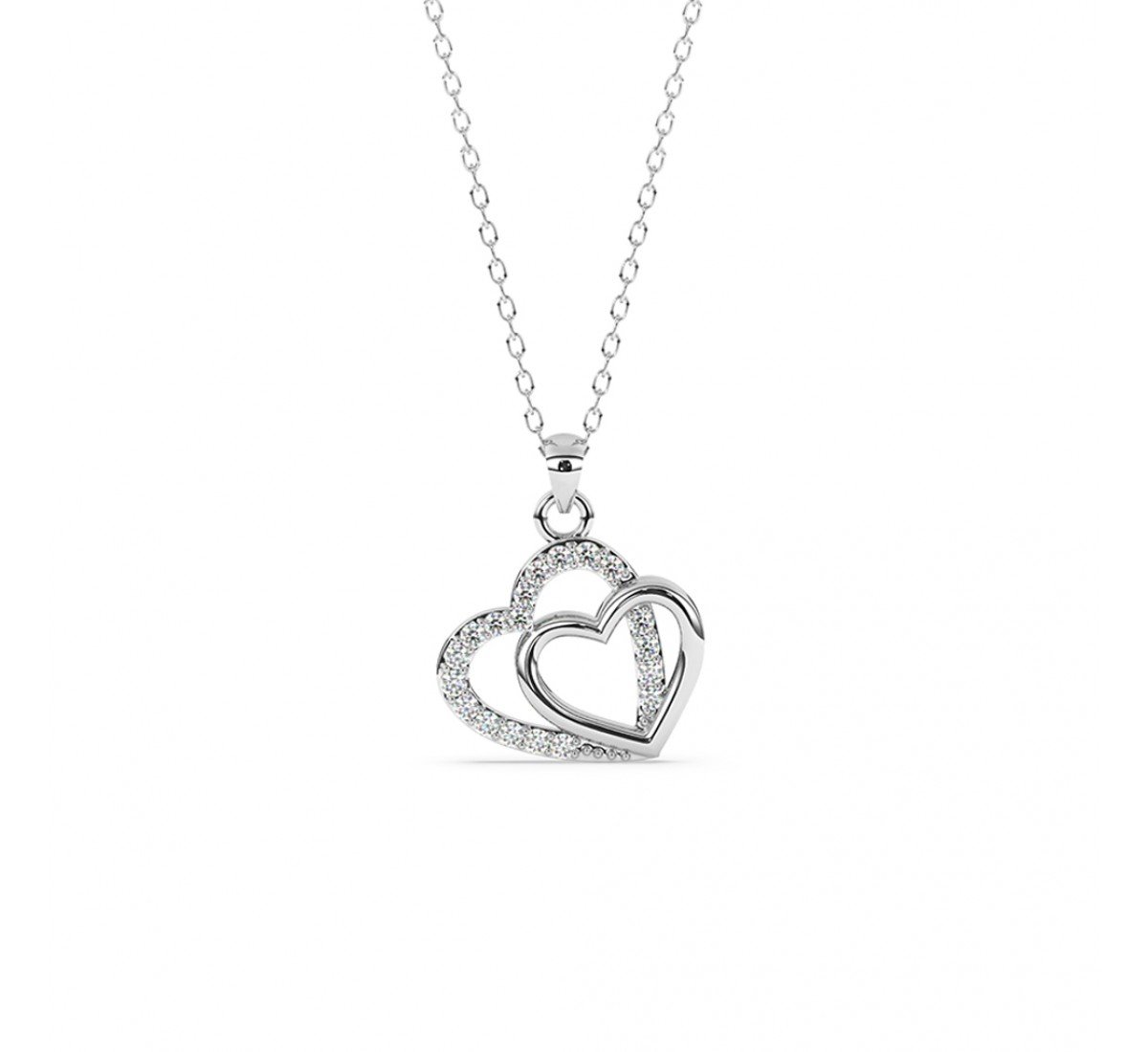 Silver Dual Heart Pendant With Link Chain