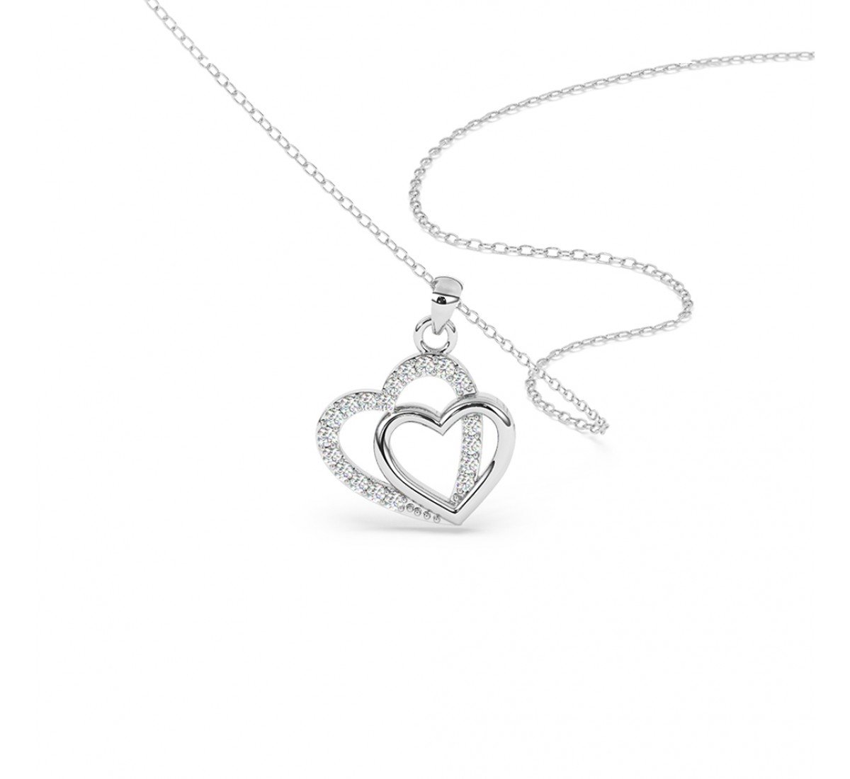 Silver Dual Heart Pendant With Link Chain