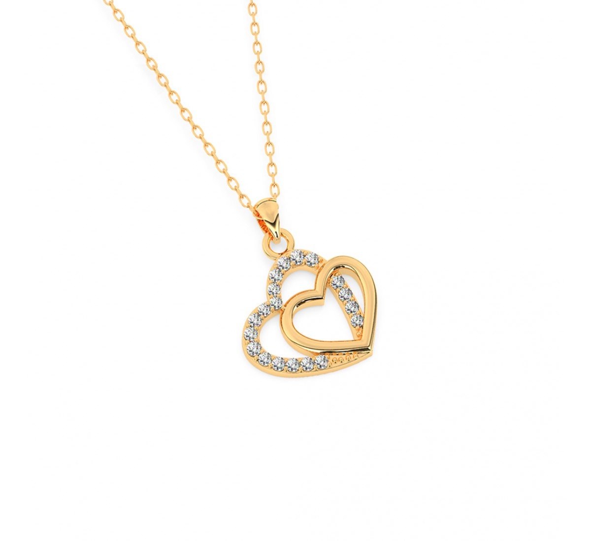 Gold Dual Heart Pendant With Link Chain