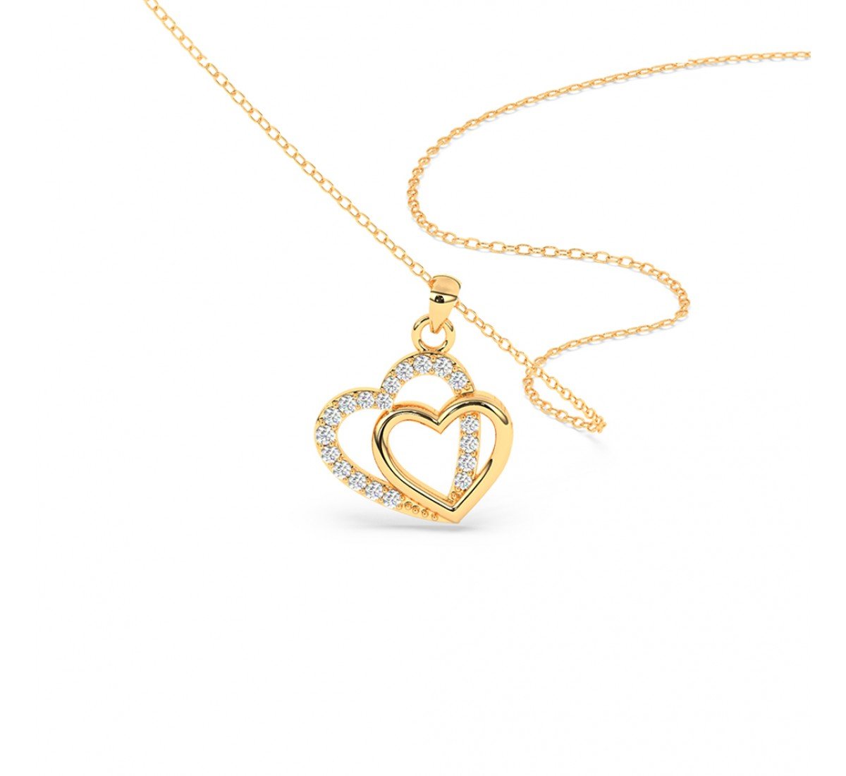 Gold Dual Heart Pendant With Link Chain