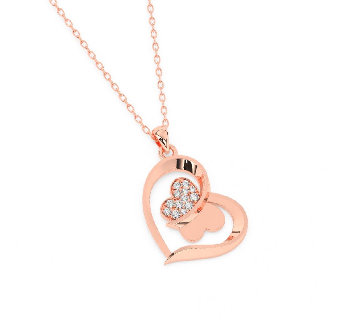 Rose Gold Butterfly Heart Pendant