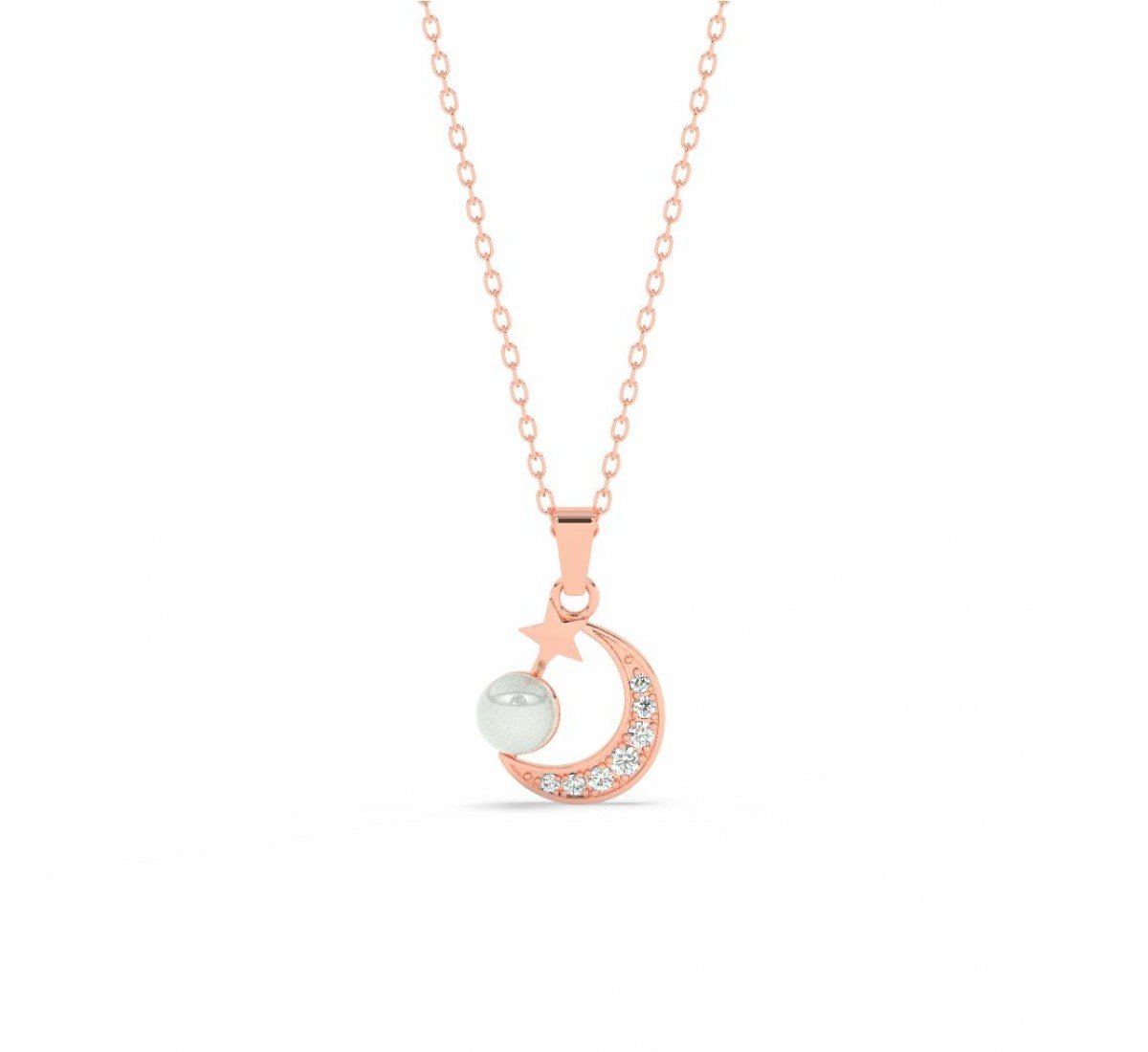 Rose Gold Pearl Crescent Pendant With Link Chain