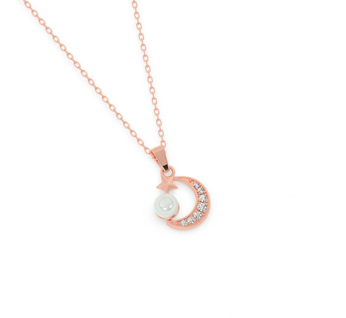 Rose Gold Pearl Crescent Pendant With Link Chain