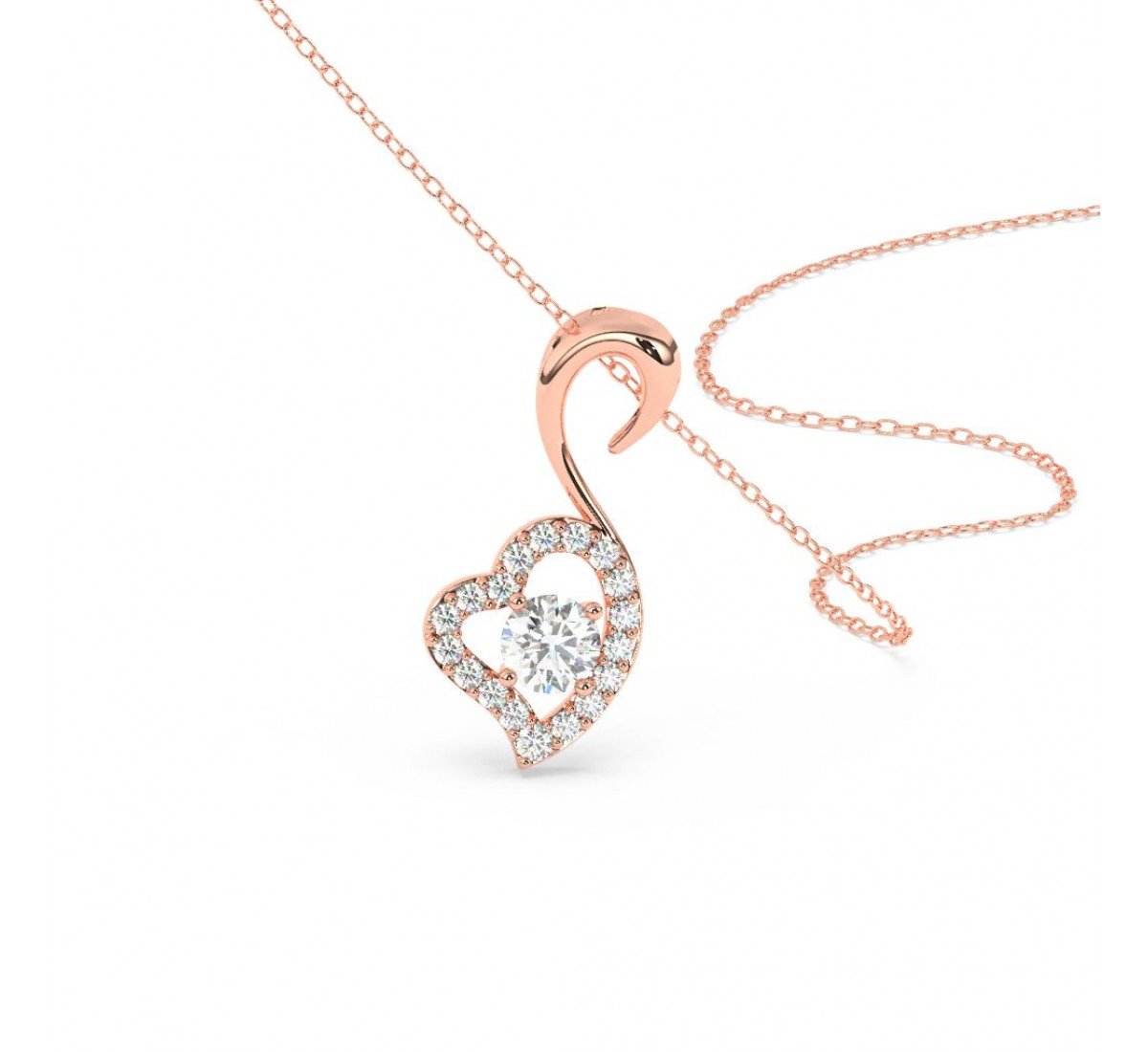 Rose Gold Zircon Swan Pendant With Link Chain