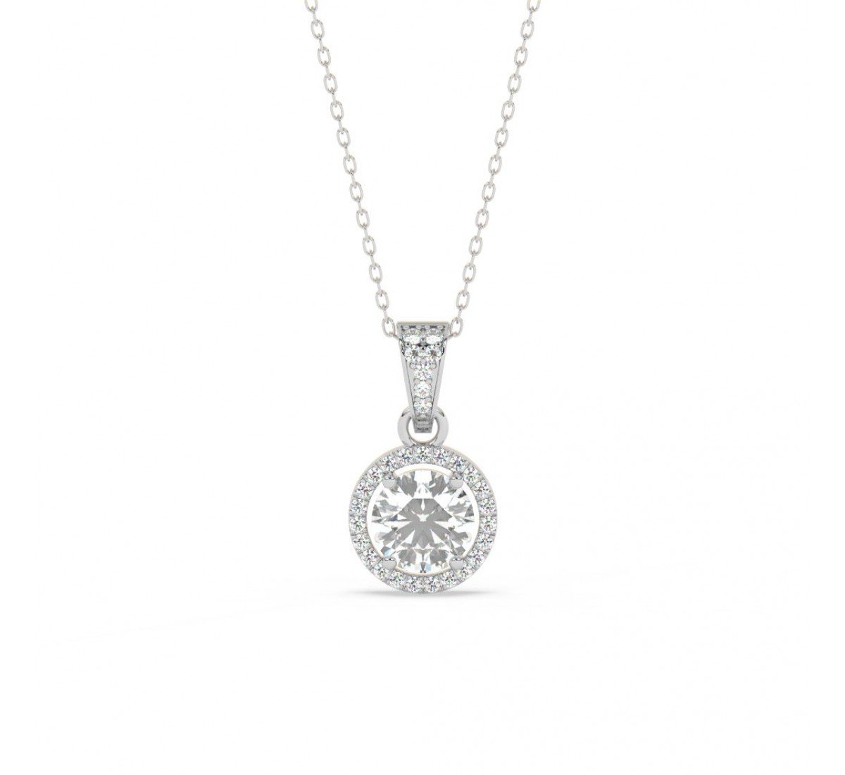 Silver Zircon Round Solitaire Pendant With Link Chain