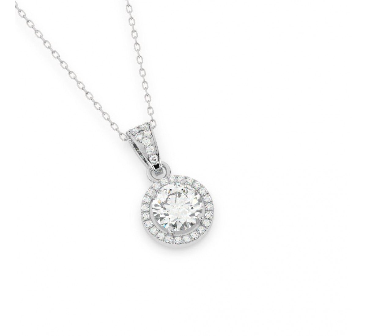 Silver Zircon Round Solitaire Pendant With Link Chain