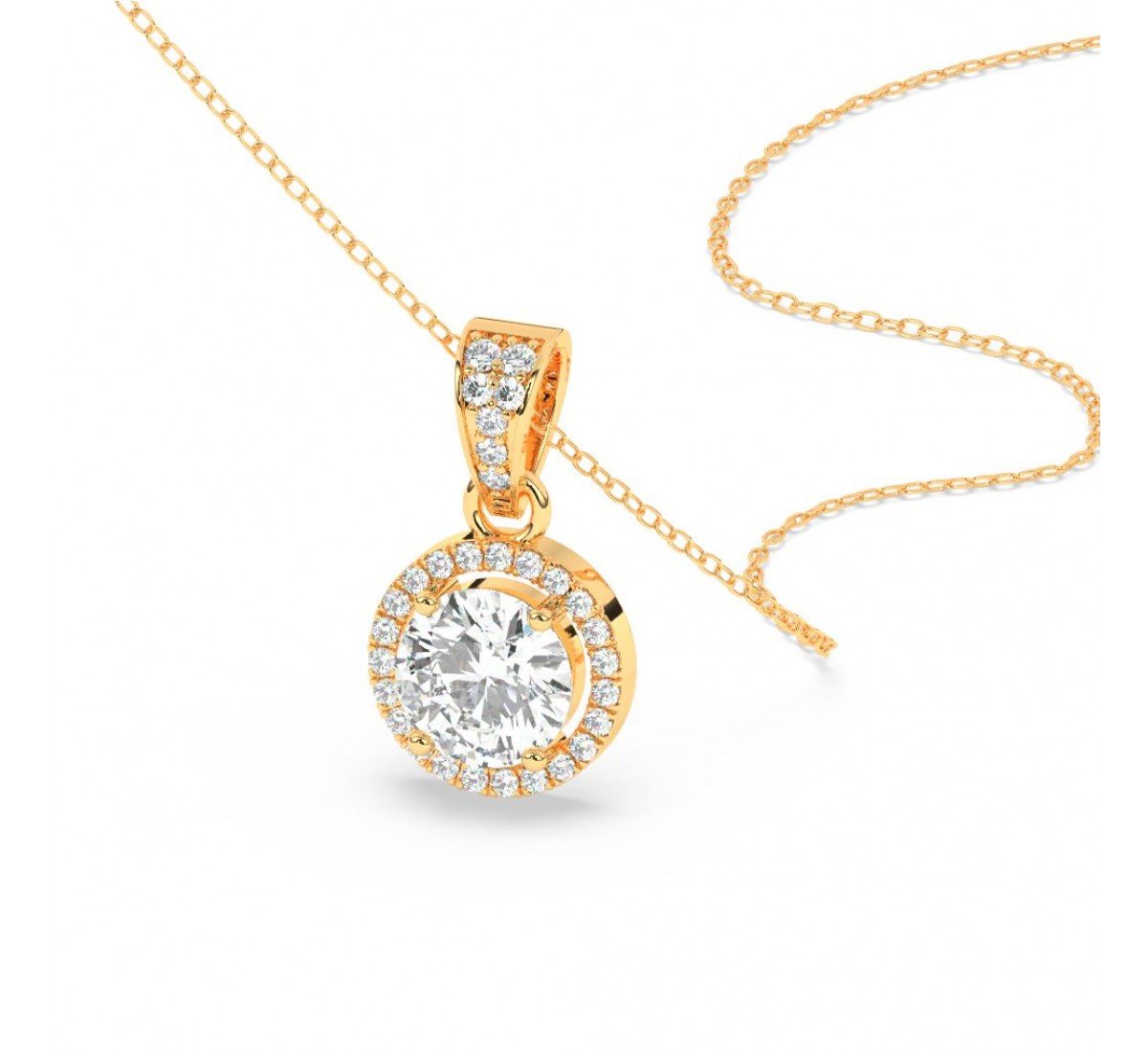 Gold Zircon Round Solitaire Pendant With Link Chain