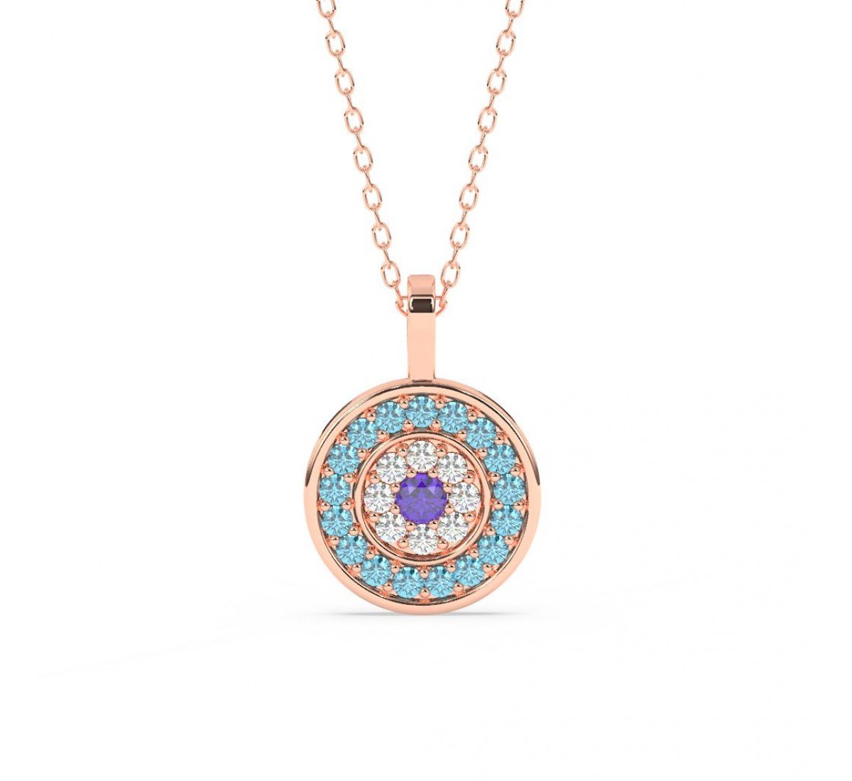 Rose Gold Radiant Blue Disk Pendant