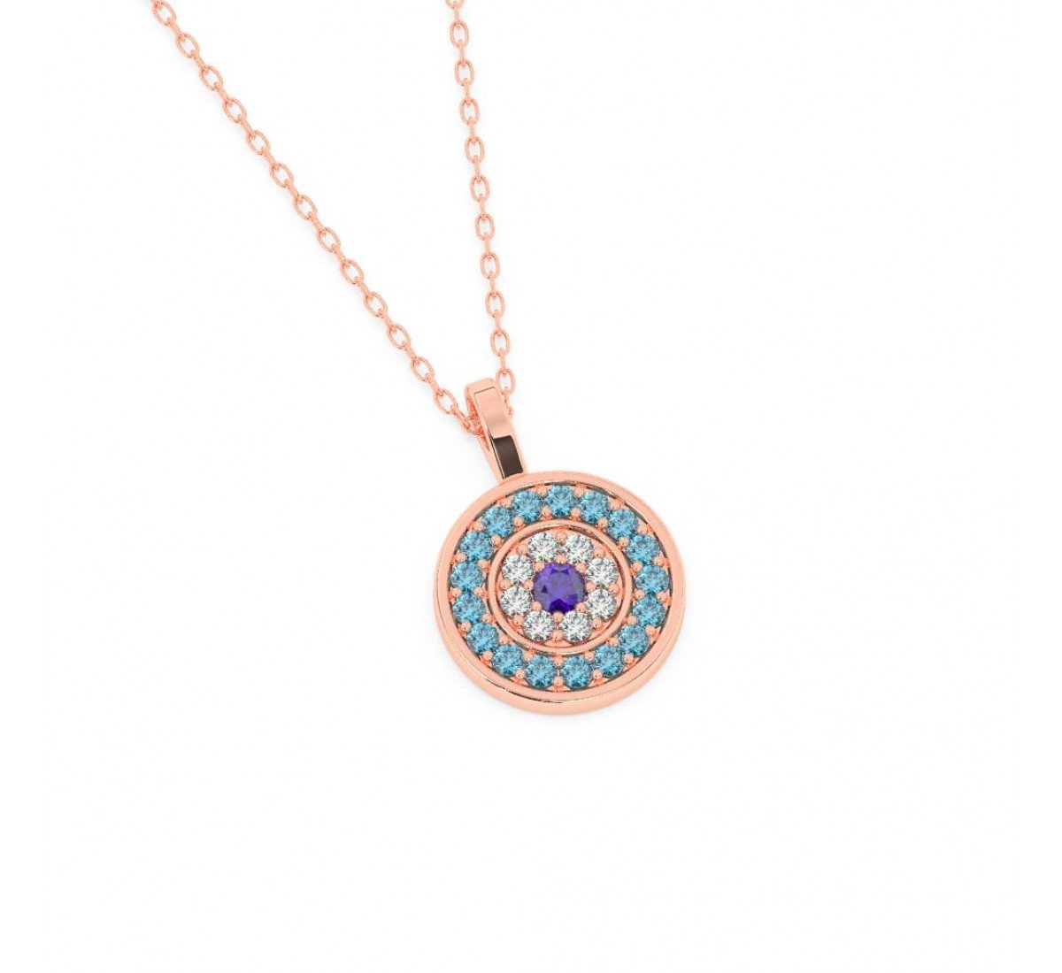 Rose Gold Radiant Blue Disk Pendant