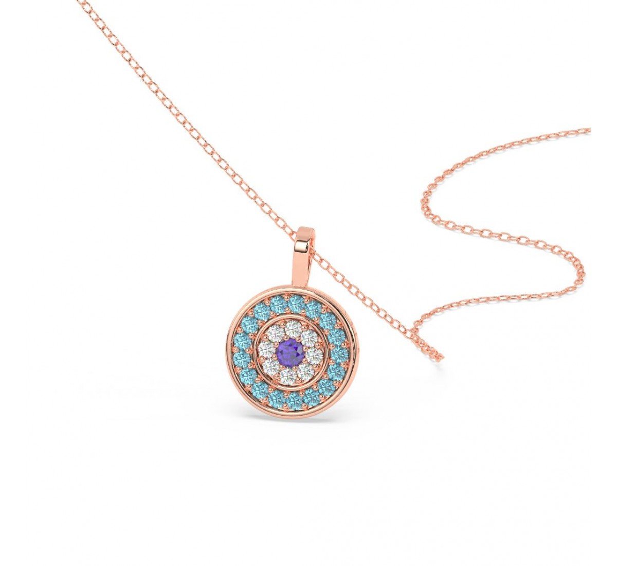 Rose Gold Radiant Blue Disk Pendant