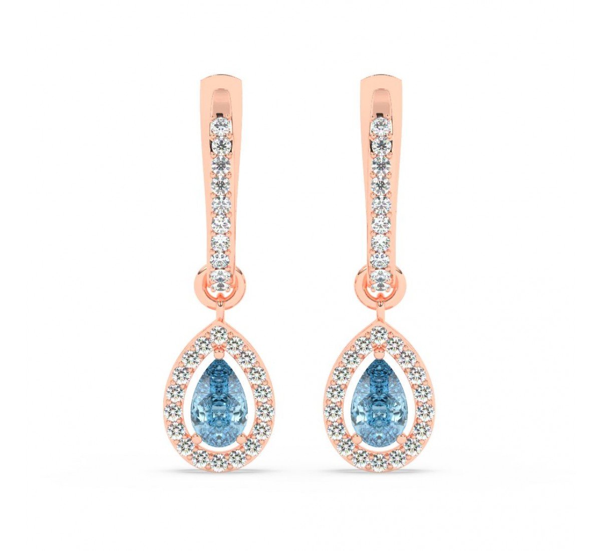 Rose Gold Sparkling Blue Stone Hoop Earrings