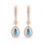 Rose Gold Sparkling Blue Stone Hoop Earrings