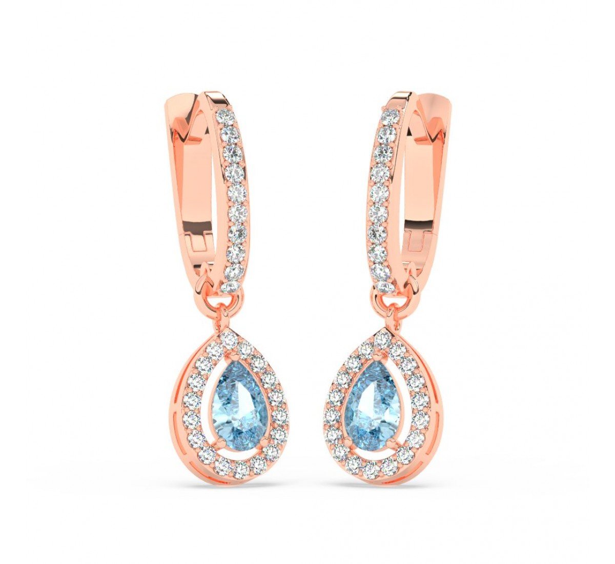 Rose Gold Sparkling Blue Stone Hoop Earrings