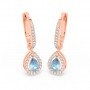 Rose Gold Sparkling Blue Stone Hoop Earrings