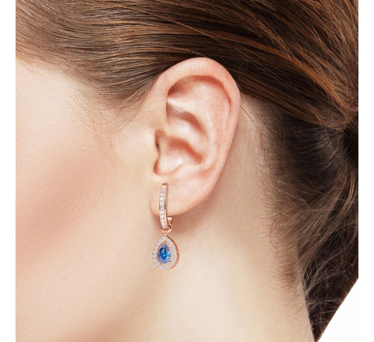 Rose Gold Sparkling Blue Stone Hoop Earrings