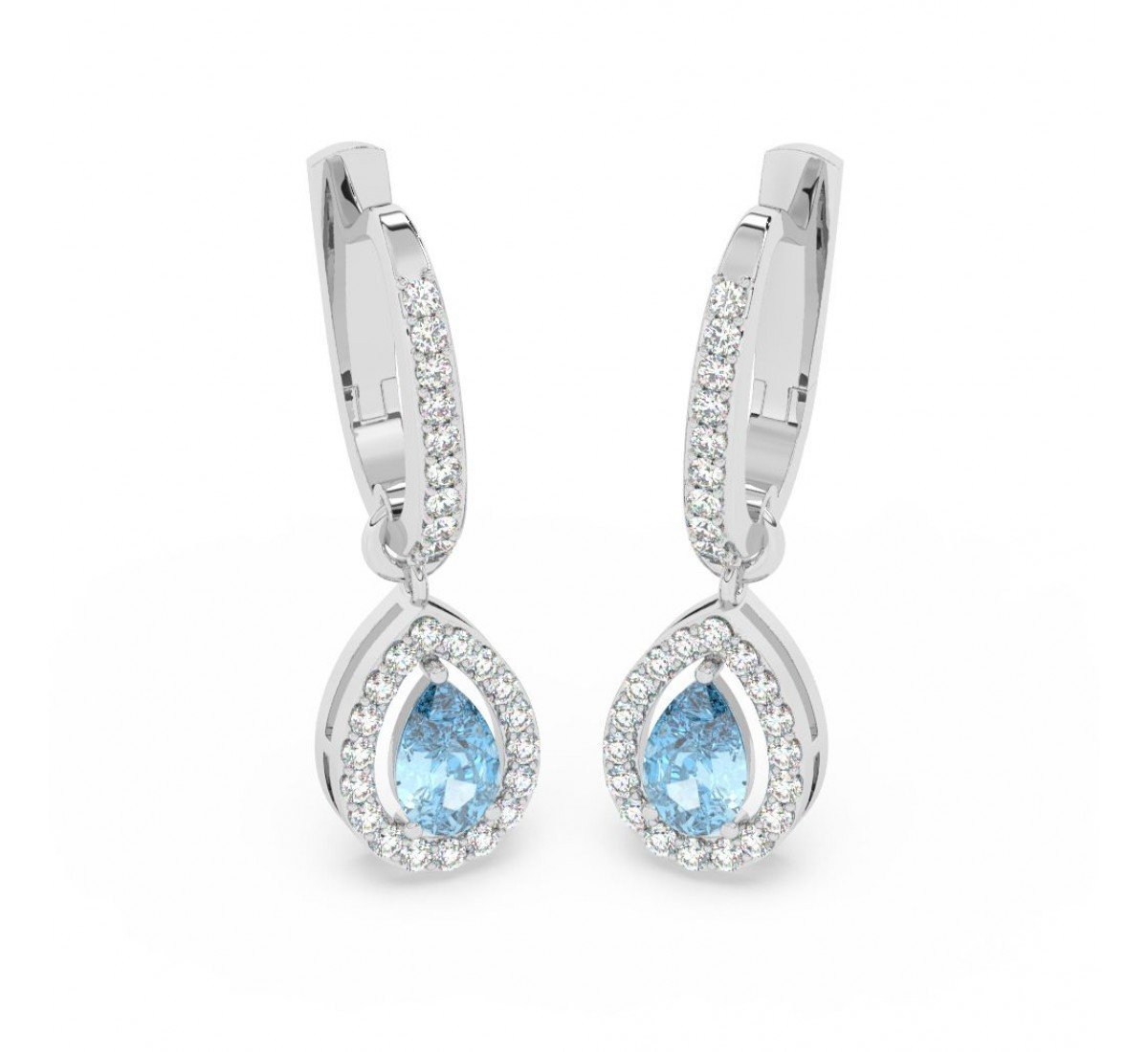 Silver Sparkling Blue Stone Hoop Earrings