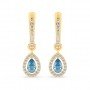 Gold Sparkling Blue Stone Hoop Earrings