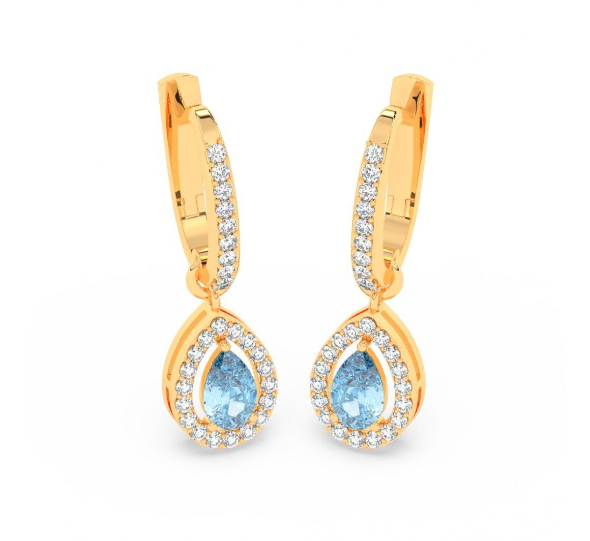 Gold Sparkling Blue Stone Hoop Earrings