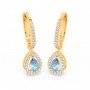 Gold Sparkling Blue Stone Hoop Earrings