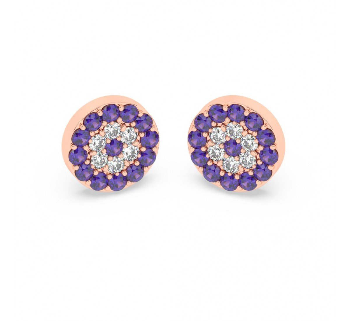 Rose Gold Radiant Blue With Zircon Disk Earrings