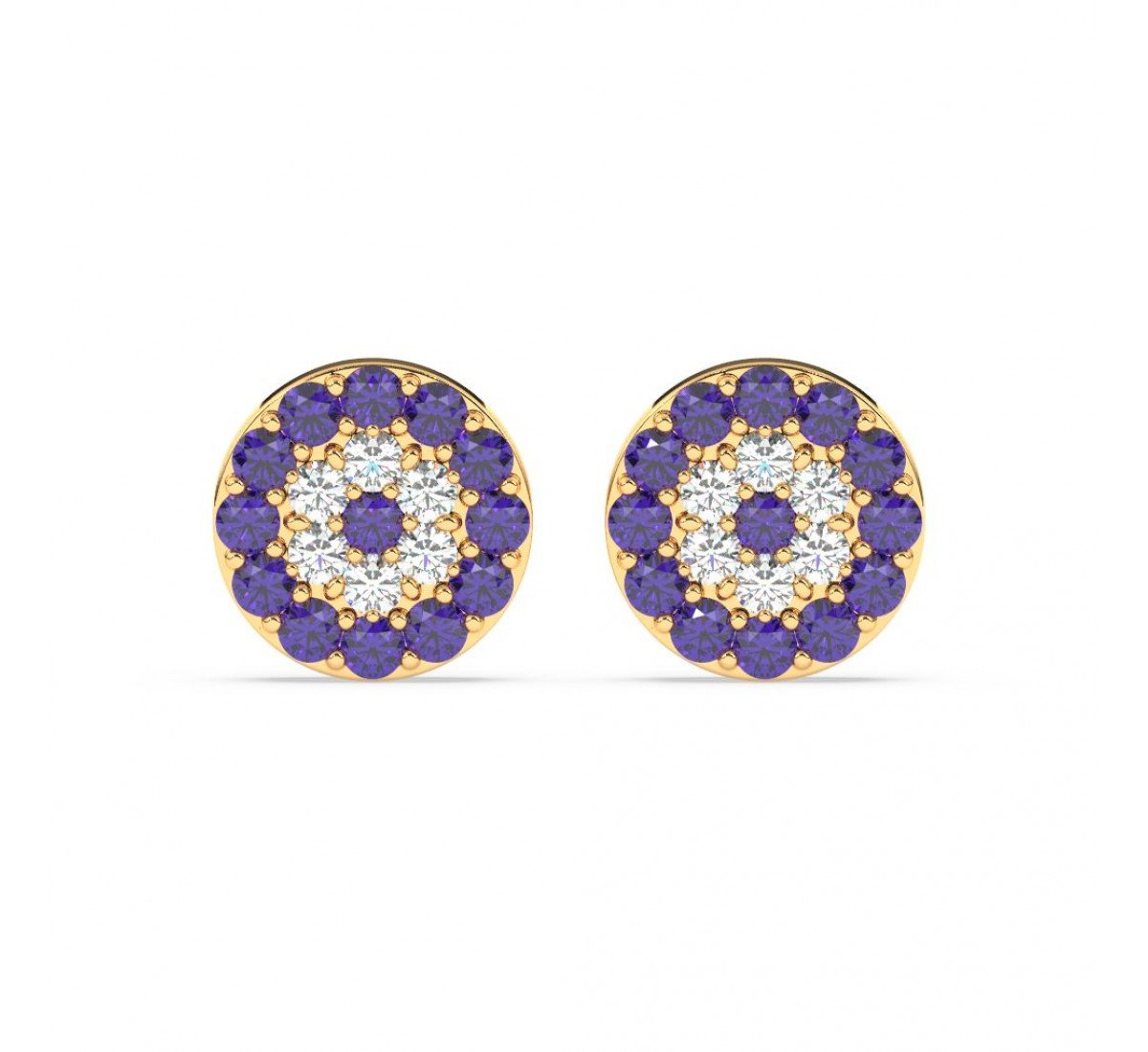 Gold Radiant Blue With Zircon Disk Earrings