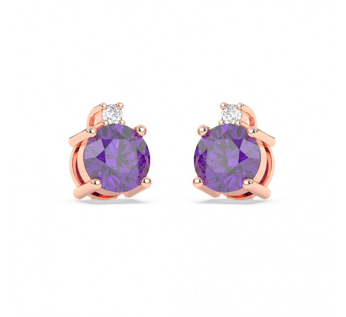 Rose Gold Purple Stone Shining Earrings