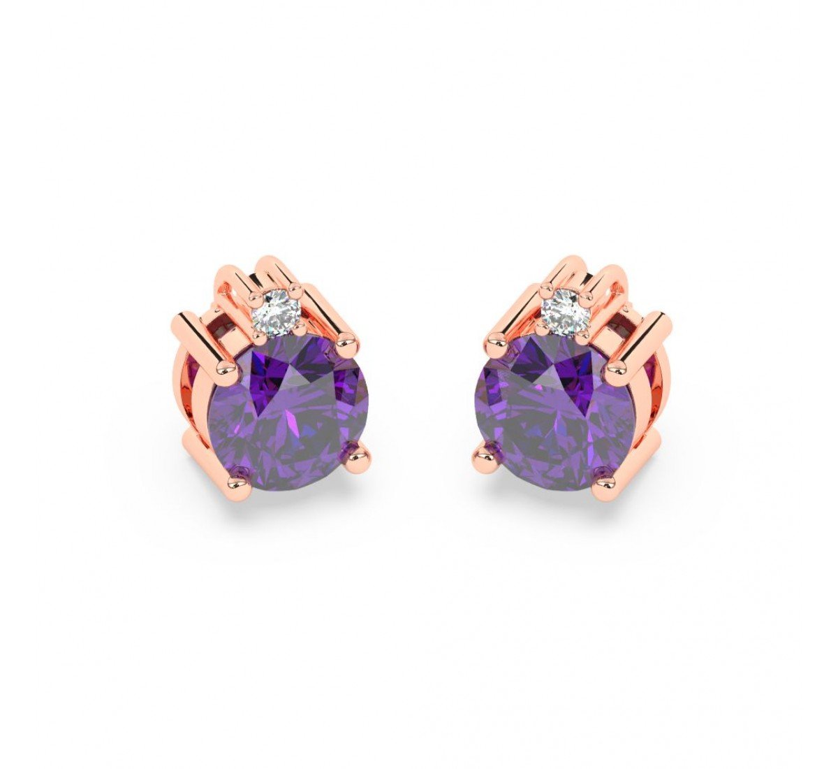 Rose Gold Purple Stone Shining Earrings