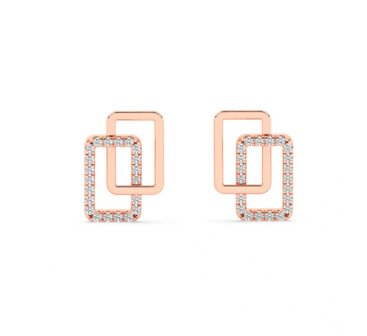 Rose Gold Geometric Shape Zircon Studded Earrings