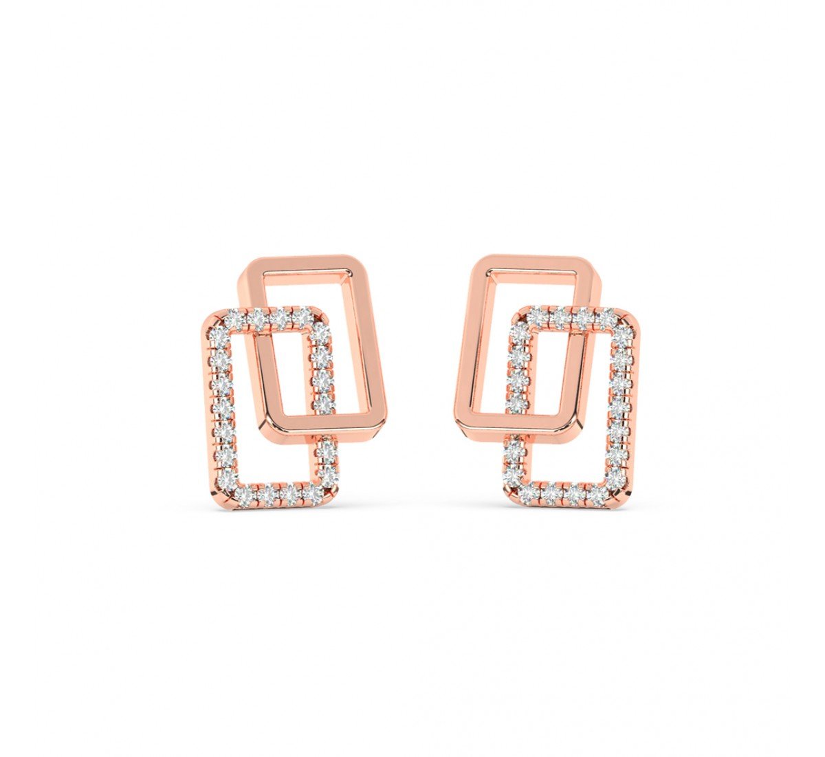 Rose Gold Geometric Shape Zircon Studded Earrings