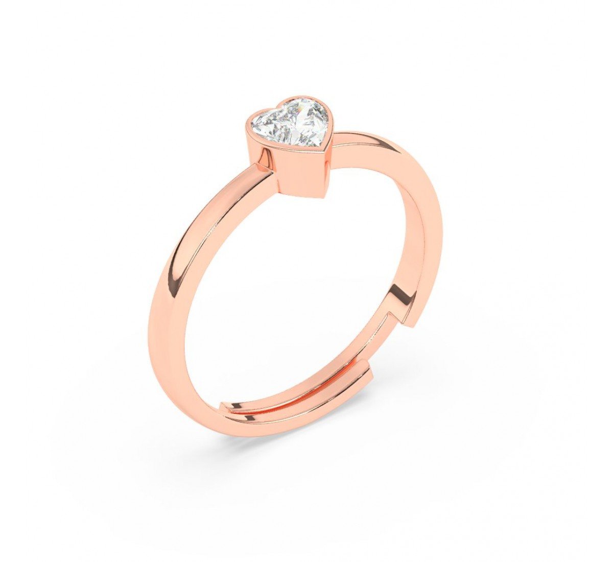 Rose Gold Heart Solitaire Sterling Ring