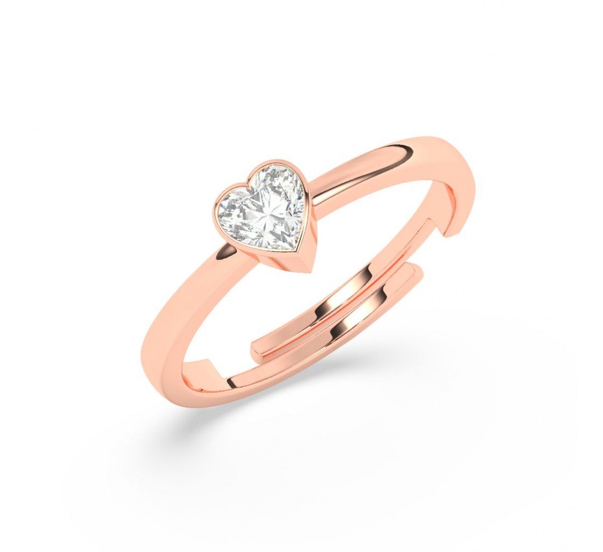 Rose Gold Heart Solitaire Sterling Ring