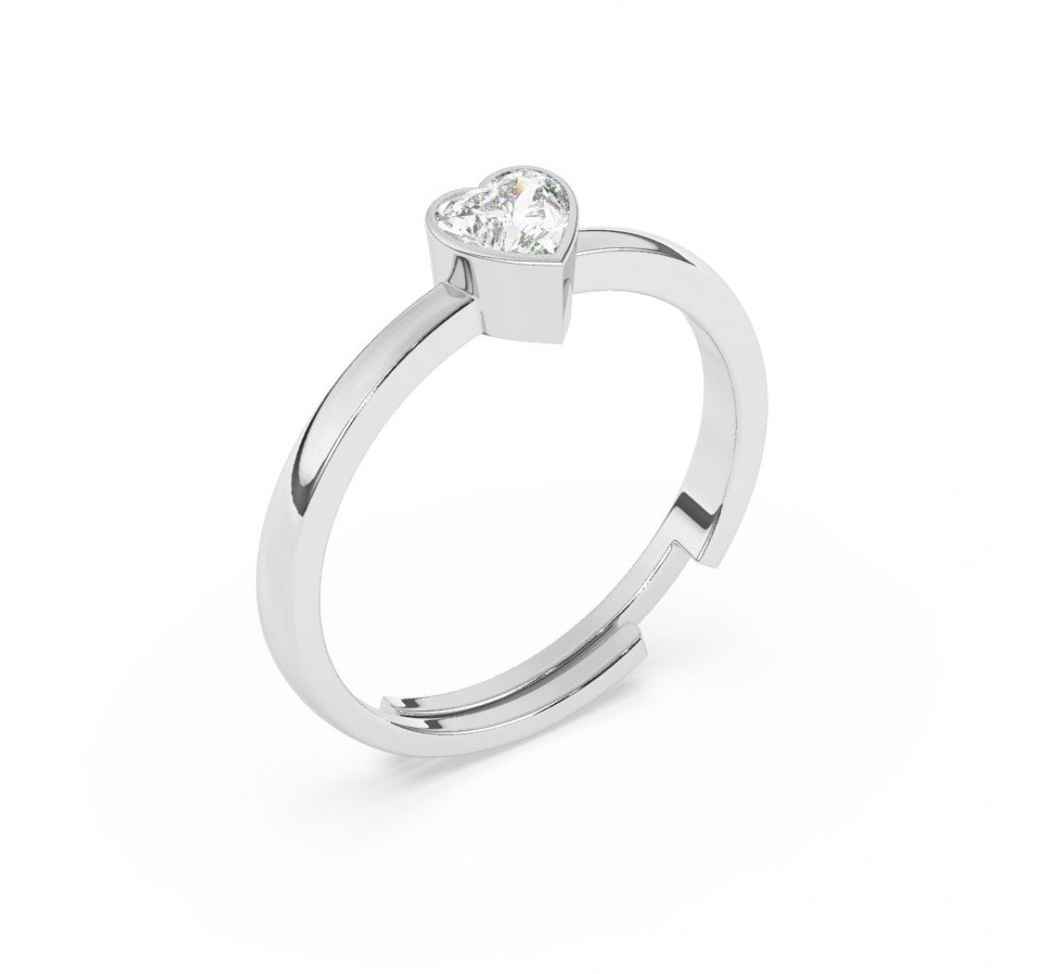 Silver Heart Solitaire Sterling Ring