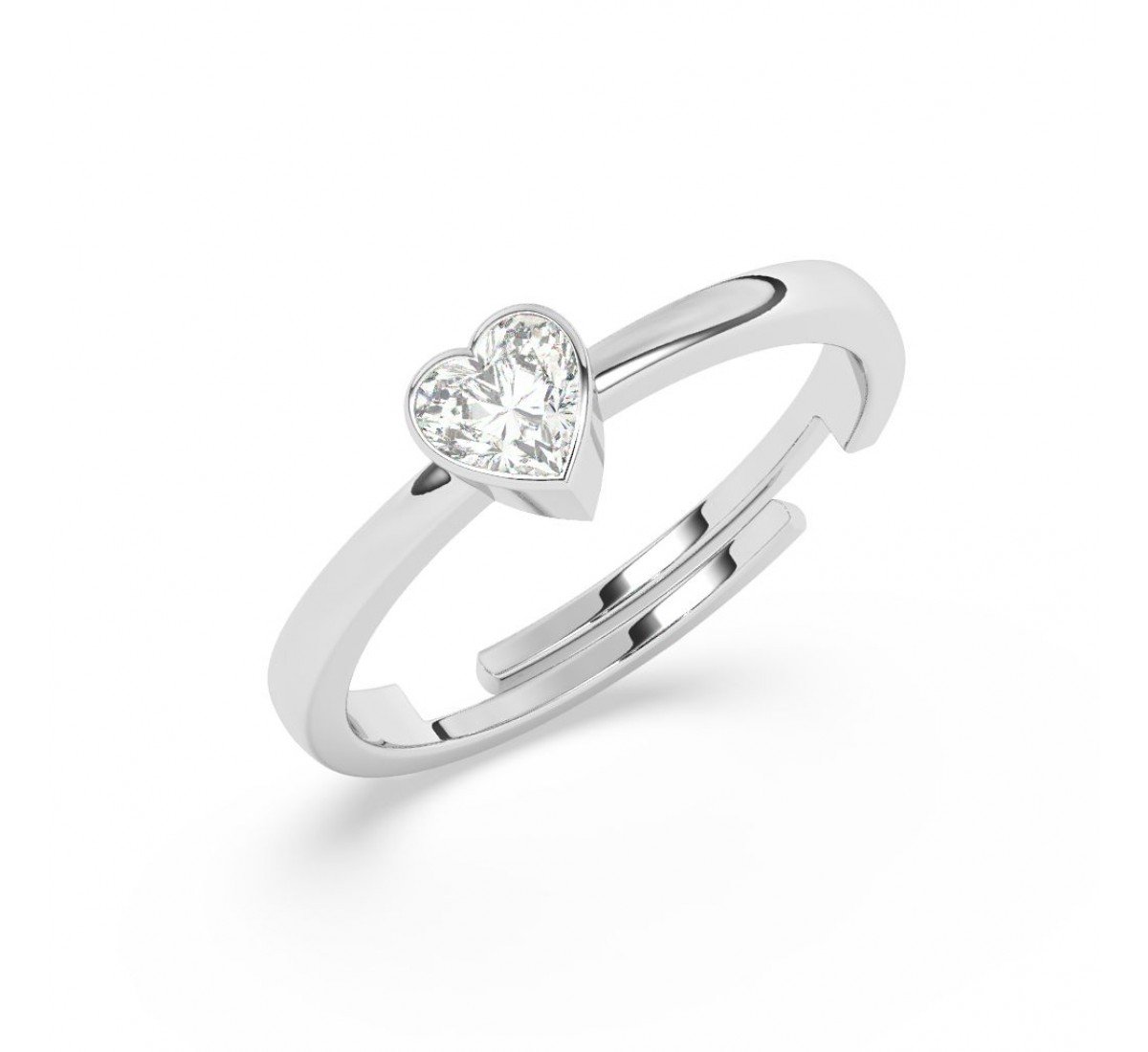 Silver Heart Solitaire Sterling Ring