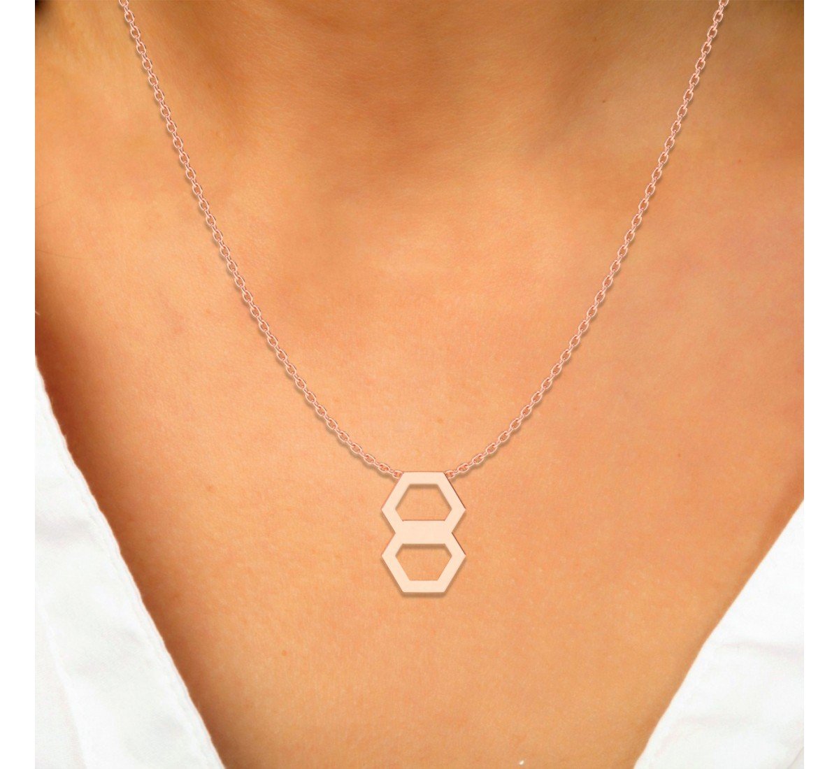 Rose Gold Double Hexagon Pendent